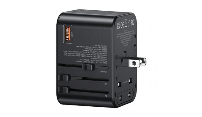 USAMS Adapter network 1xUSB+2xUSB-C T62 65W4in1 US/AU/EU/UK black/black CC199TC01 (US-CC199) Univesa