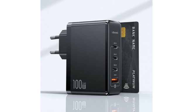USAMS Lad. network. 3xUSB-C+1xUSB GaN100W T50 PD (ainult pea) kiirlaadimine must CC163TC01 (US-C)