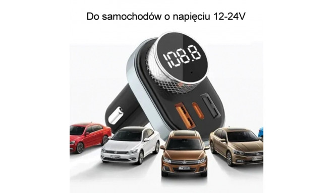 AWEI C-843 käed-vabad komplekt FM-saatjaga, Bluetooth 5.0, MP3, 1xUSB+1xUSB-C must