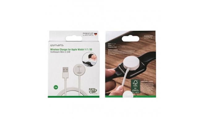 4smarts VoltBeamMini Inductive Charger for Apple Watch 1-8/SE with 1m USB-A Cable 2.5W White 462330