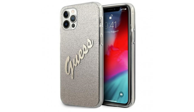Guess GUHCP12LPCUGLSGO iPhone 12 Pro Max 6.7" kuldne kõvakorpus glitteri gradiendiga script