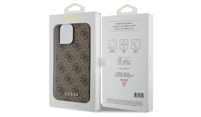 Guess GUHCP15XG4GFBR iPhone 15 Pro Max 6.7" pruun kõva ümbris 4G metallist kuldne logo
