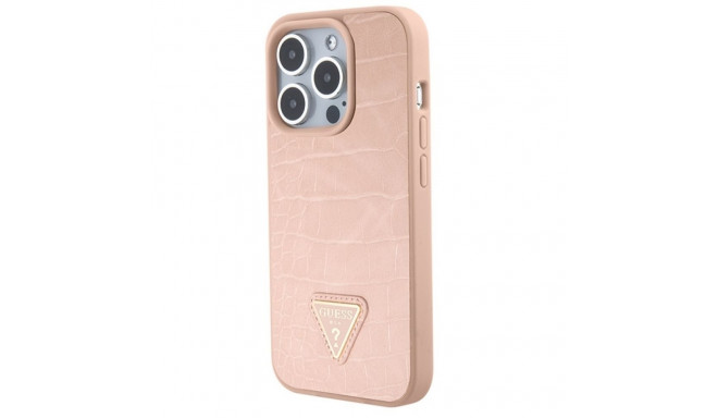 Guess GUHCP15XPCRTHCP iPhone 15 Pro Max roosa kõvakorpus Croco kolmnurkne metallist logo