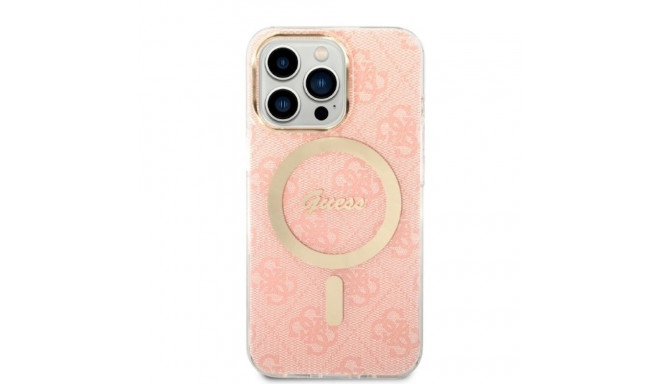Guess Set GUBPP13LH4EACSP Case+ Charger iPhone 13 Pro pink hard case 4G Print MagSafe