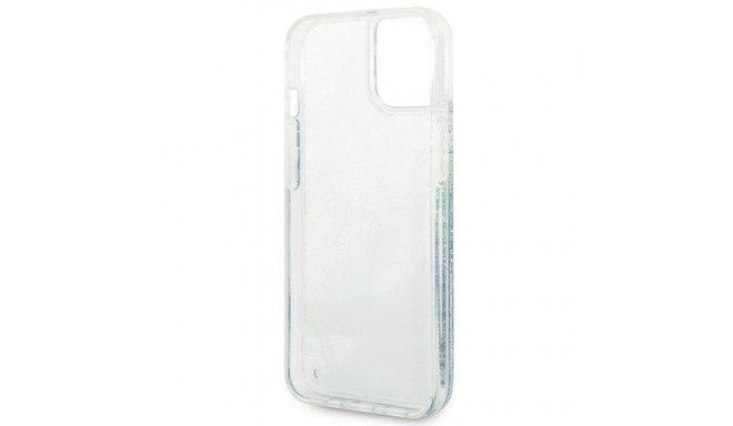 Guess GUHCP14SLFLSN iPhone 14 / 15 / 13 6.1" roheline kõvakaaneline ümbris lilledega vedel sädelus