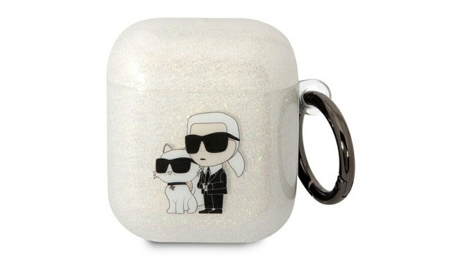 Karl Lagerfeld KLA2HNKCTGT Airpods 1/2 cover transparent Glitter Karl&Choupette