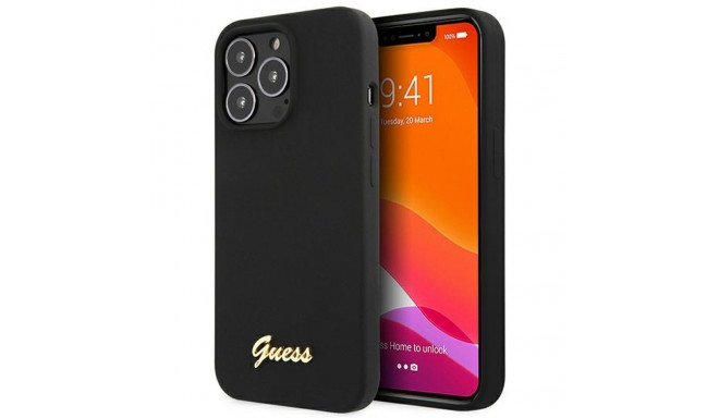 Guess GUHCP13XLSLMGBK iPhone 13 Pro Max 6.7" must kõvakaaneline silikoonümbris kuldse logoga