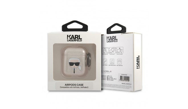 Karl Lagerfeld KLA2UKHGD AirPods 1/2 cover gold/gold Glitter Karl`s Head