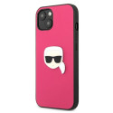 Karl Lagerfeld KLHCP13SPKMP iPhone 13 mini 5.4" pink hardcase Leather Ikonik Karl`s Head Metal