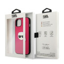 Karl Lagerfeld KLHCP13SPKMP iPhone 13 mini 5.4" pink hardcase Leather Ikonik Karl`s Head Metal