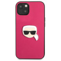 Karl Lagerfeld KLHCP13SPKMP iPhone 13 mini 5.4" pink hardcase Leather Ikonik Karl`s Head Metal