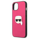 Karl Lagerfeld KLHCP13SPKMP iPhone 13 mini 5.4" pink hardcase Leather Ikonik Karl`s Head Metal