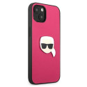 Karl Lagerfeld KLHCP13SPKMP iPhone 13 mini 5.4" pink hardcase Leather Ikonik Karl`s Head Metal