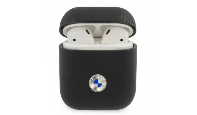 BMW BMA2SSLBK AirPods 1/2 cover black/black Geniune Leather Silver Logo