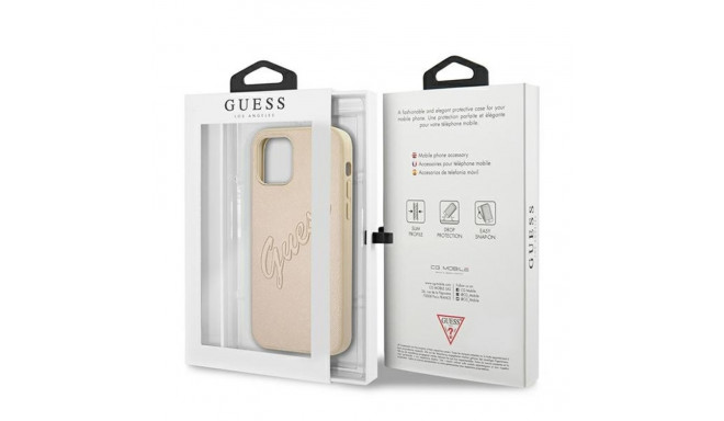 Guess GUHCP12LRSAVSLG iPhone 12 Pro Max 6.7" kuldne kõvakaaneline Saffiano Vintage Script