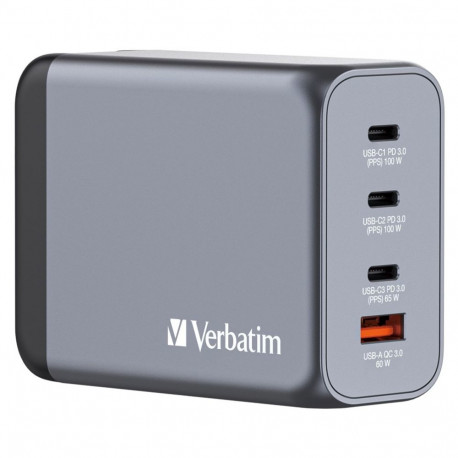 Verbatim laadija GNC-200 GaN 200W 2 x USB-C PD 100W / 1 x USB-C PD 65W / 1 x USB QC 3.0 (EU/UK/US)
