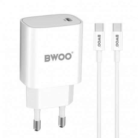 BWOO CDA159 PD wall charger 20W 1x USB-C port + USB-C white