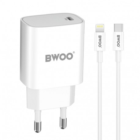 BWOO CDA159 PD wall charger 20W 1x USB-C port + Lightning white