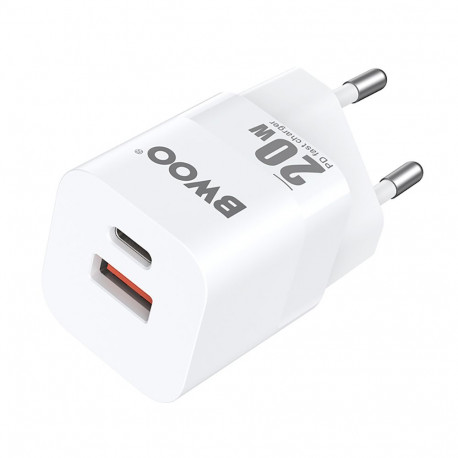 BWOO CDA156 PD wall charger 1x USB-C 1v USB 20W white