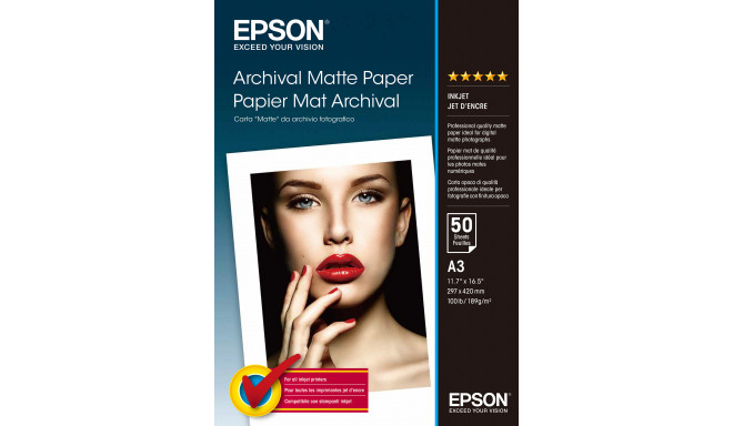 Matte Photographic Paper Epson C13S041344 A3 50 Sheets (1 Unit)