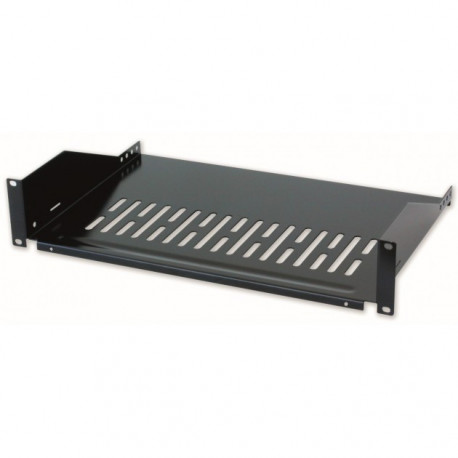 2U Rack Shelf 400mm 19, 2 Mounting Points, Perforated Black