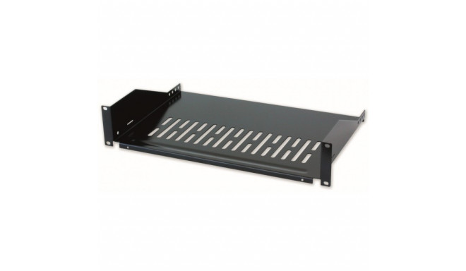 2U Rack Shelf 400mm 19, 2 Mounting Points, Perforated Black
