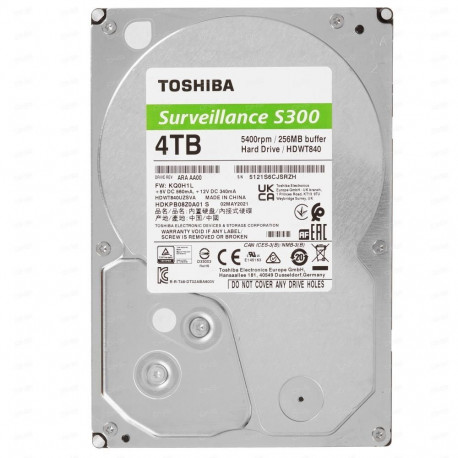 TOSHIBA videovalve kõvaketas S300 4TB 3.5inch SATA 5400rpm 256MB