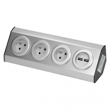 mööbli pistikupesa, köögi jaoks, kinnitatav takjapaelaga, USB-laadijaga – 3x2P+Z, 2xUSB, INOX