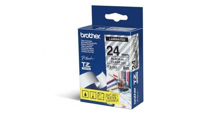 Lamineeritud Lint Sildimasinatele Brother TZE-151 Must/Läbipaistev 12 mm 24 mm x 8 m