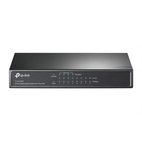 TP-LINK 8-Port Gigabit Desktop PoE Switch 8x10/100/1000Mbps RJ45 ports including 4 PoE ports steel c