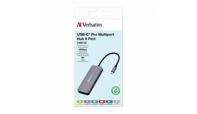 Verbatim adapterihub USB-C - HDMI/3xUSB-A/SD/microSD/2xUSB-C/Ethernet alumiinium 32152