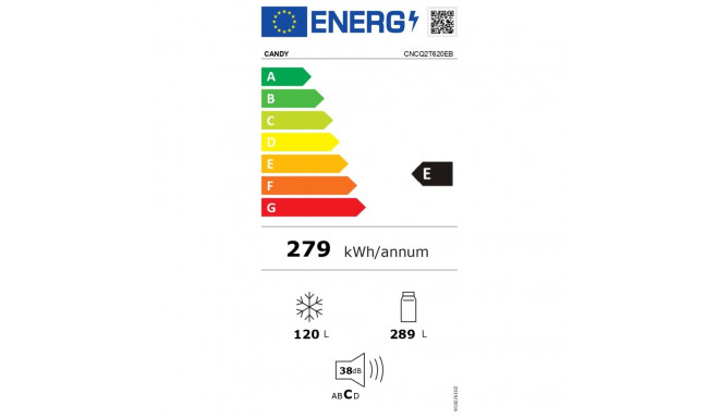 Candy külmik | CNCQ2T620EB | Energiatõhususe klass E | Eraldiseisev | Kombi | Kõrgus 205 cm | No Fro