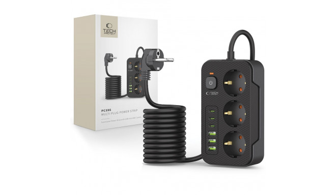 Tech-Protect power strip PC3X6 3 sockets + 3xUSB + 3xUSB-C 2m, black
