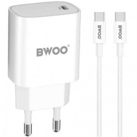 BWOO vooluadapter DA159 USB-C 20W PD + USB-C kaabel 1m