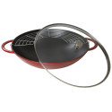 Staub cast iron wok with lid - Red, 37 cm