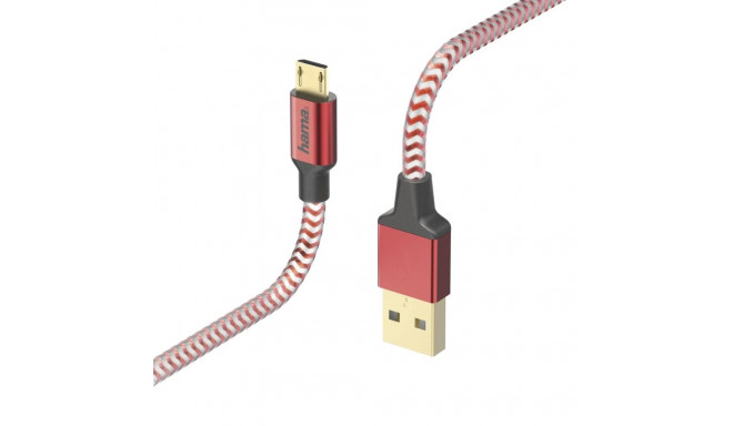 Hama 00178288 Reflective Charging/Data Cable, Micro-USB 1.5m Red