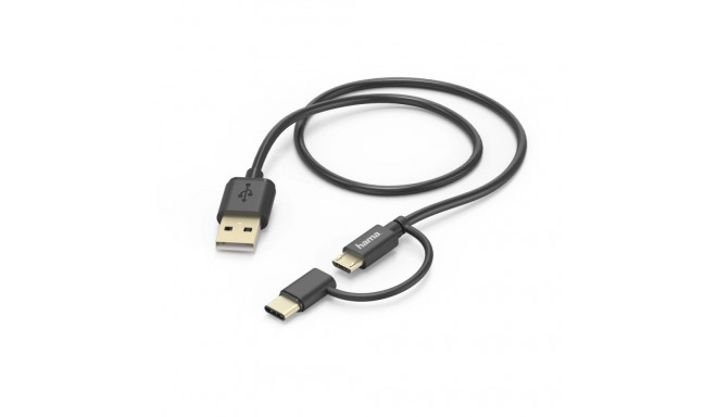 Hama 00178327 2-in-1 Micro-USB Cable with USB Type-C Adapter 1m Black