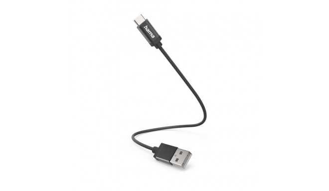 Hama 00201600 Charging Cable, USB-A - USB-C 0.2m Nylon black