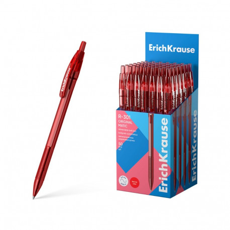 Retractable ballpoint pen ErichKrause R-301 Matic Original 1.0, ink color: red (box 50 pcs.)