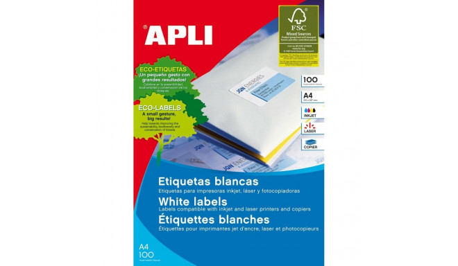 Adhesive labels Apli 1280 100 Sheets 105 x 148 mm White A4