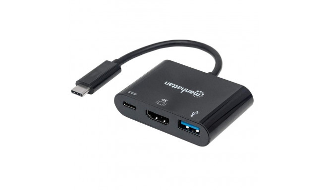 Manhattan USB-C dokk/hub, pordid (x3): HDMI, USB-A ja USB-C, 5 Gbps (USB 3.2 Gen1 ehk USB 3.0), toit