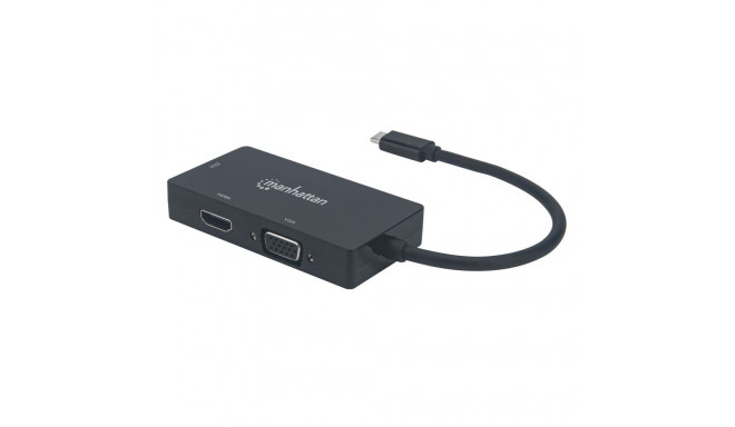 Manhattan USB-C dokk/hub, pordid (x3): DVI-I, HDMI ja VGA, märkus: korraga saab kasutada ainult ühte