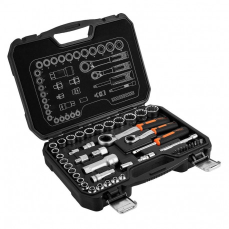 1/4" + 3/8" läbiva avaga padrunvõtmete komplekt, 46 tk