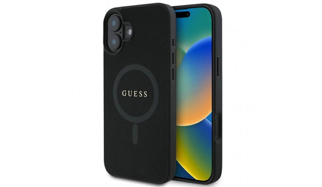 Guess Saffiano Classic Logo MagSafe iPhone 16 Plus Case - Black
