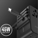 Choetech PD5021 45W EU/US/AUS/UK Travel Adapter with Built-in USB-C Cable - Black