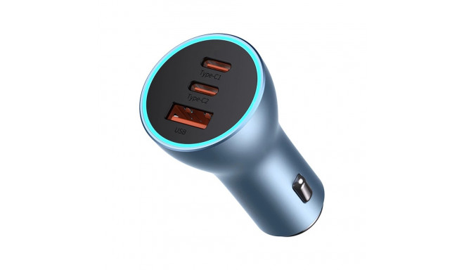 Baseus Golden Contactor Pro car charger USB-A + 2x USB-C 65W QC4.0 blue (CGJP010003)