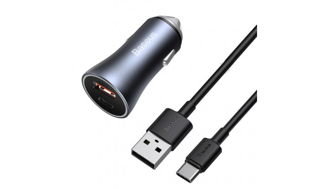 Baseus Golden Contactor Pro car charger USB-C / USB-A 40W PD QC 4+ SCP FCP AFC + cable - gray