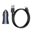 Baseus Golden Contactor Pro car charger USB-C / USB-A 40W PD QC 4+ SCP FCP AFC + cable - gray
