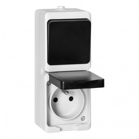 Łącznik ühepooluseline + pistikupesa 2P+Z AQUATIC MINI IP 54 valge-must