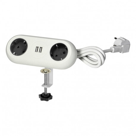 mööblipistik koos paigaldusklambriga, USB-laadijaga, 2 pistikupesa 2P+Z (Schuko), 2xUSB, kaabel 3x1,